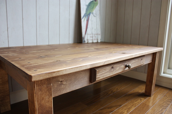 引き出し付きローテーブル（ダークブラウン） - 木工家具のGWL